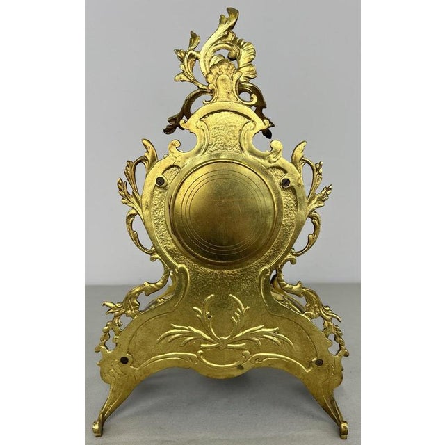 French Ornate Brass Mantel Clock with Key For Sale - Image 13 of 16