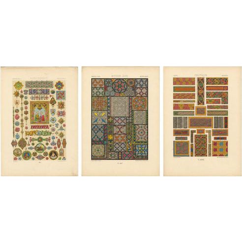 After Albert Racinet, Medieval, Celtic & Renaissance Ornament, 1873, Chromolithographs, Set of 3 For Sale