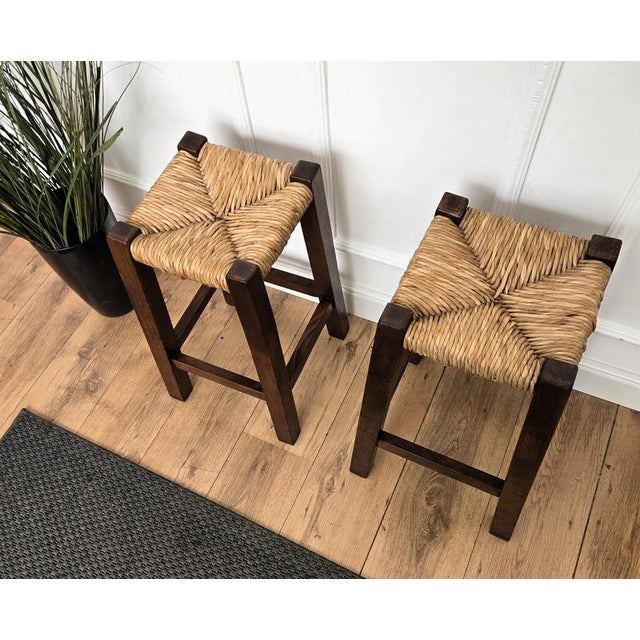 Mid-Century Modern Set of Mid-Century Italian Wood and Cord Woven Rope Stools, 1960s For Sale - Image 3 of 8