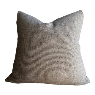 Custom Made Beige Wool Pillow With Brass Zipper and Down Insert For Sale