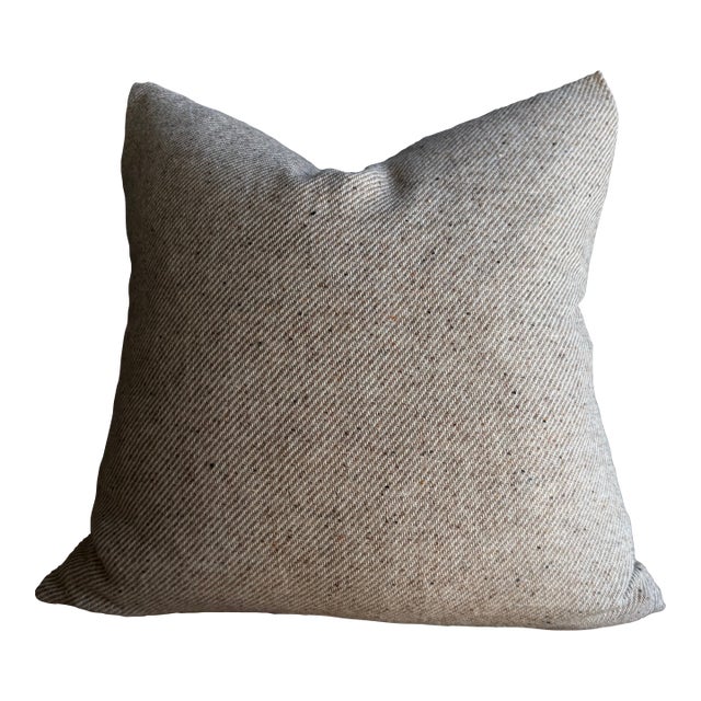 Custom Made Beige Wool Pillow With Brass Zipper and Down Insert For Sale