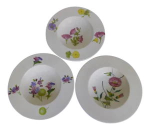 1950s Mid-Century Ernestine Earthenware Bowls With Hand Painted Flowers, Salerno Italy - Set of 3