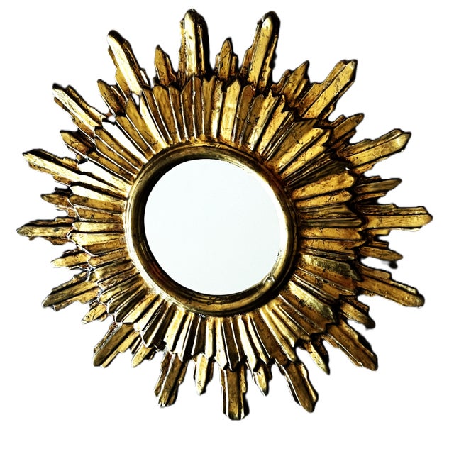 Vintage French Giltwood Sunburst Wall Mirror, 1950s For Sale - Image 10 of 11