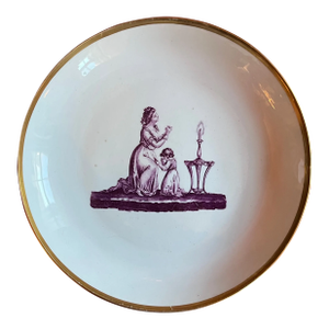 Antique Early 19th Century English Regency Porcelain Cake Plate With Puce Adam Buck Scene Circa 1810