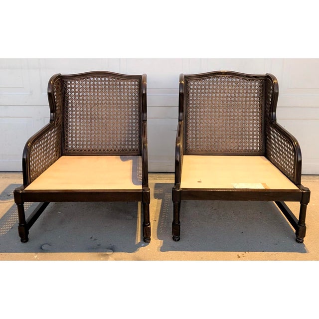 Mid 20th Century Pair of Vintage Henredon Low-Profile Cane Wingback Lounge Chairs For Sale - Image 5 of 8