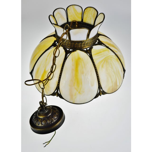 Vintage Cream Caramel Swirl Slag Glass And Brass Pendant Chandelier Light Chairish
