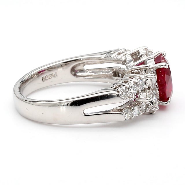 Metal Gia Certified 2 Carat Burma Ruby Diamond Platinum Cocktail Ring, Size 5.75 For Sale - Image 7 of 13