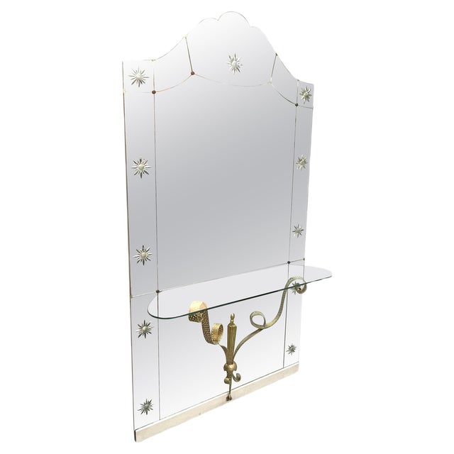 Mid-Century Italian Modern Mirror with Console by Pier Luigi Colli for Cristal Arte, Set of 2 For Sale