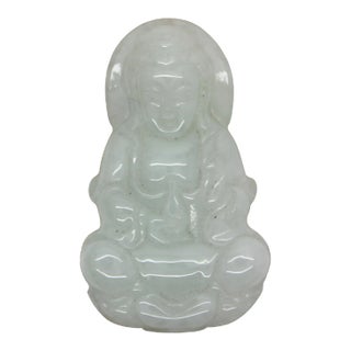Light Green Sitting Jade Kwan Yin - Bodhisattva - Goddess of Mercy Jade Pendant For Sale