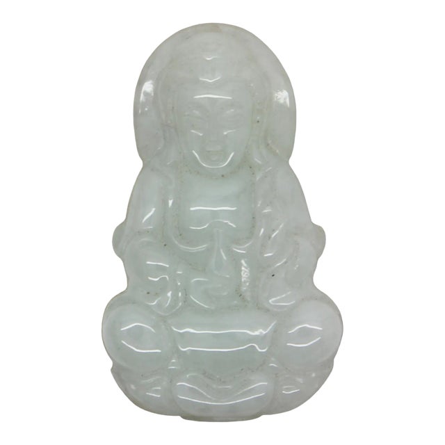 Light Green Sitting Jade Kwan Yin - Bodhisattva - Goddess of Mercy Jade Pendant For Sale
