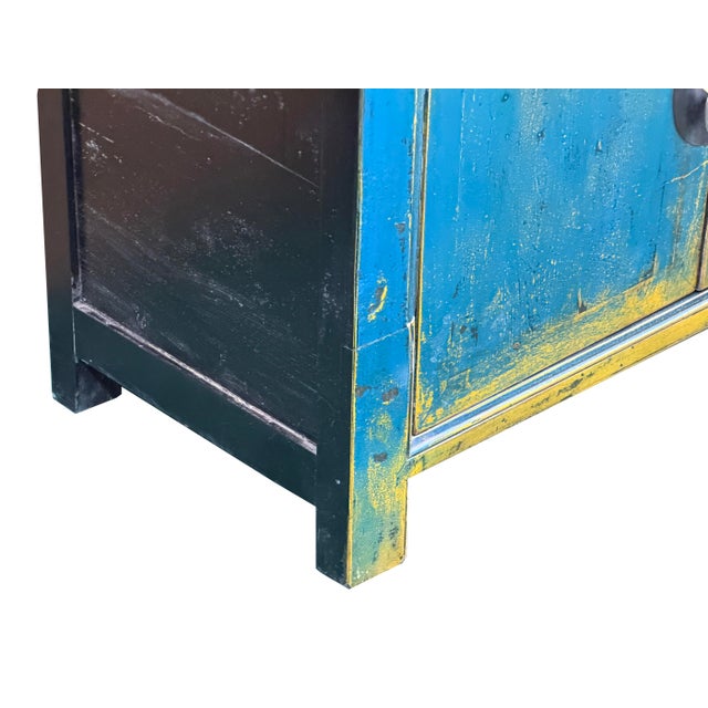 Distressed Bright Blue Oriental Sideboard Credenza Console Table Cabinet For Sale - Image 14 of 18