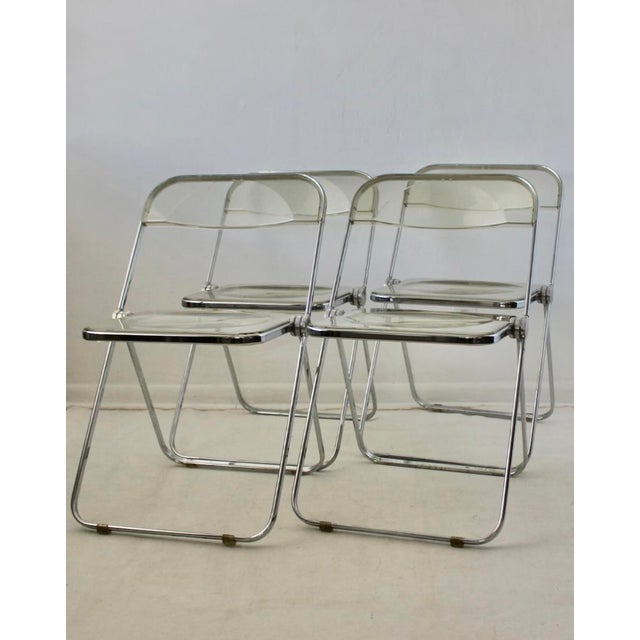 Metal Pila Folding Lucite Chairs by Piretti for Castelli Chrome Smoked Lucite Vintage -Set of 4 For Sale - Image 7 of 18