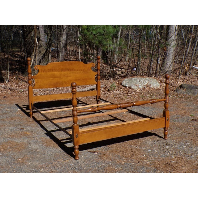 Brown Vintage Ethan Allen Baumritter Solid Maple Full Double Cannonball Poster Bed For Sale - Image 8 of 17