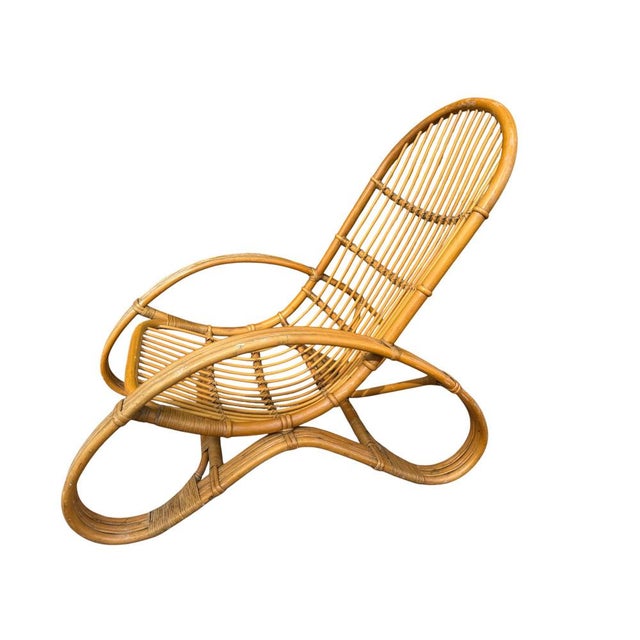 Wood Italian Curved Bamboo and Rattan Armchair in the style of Roberti, 1960s For Sale - Image 7 of 10