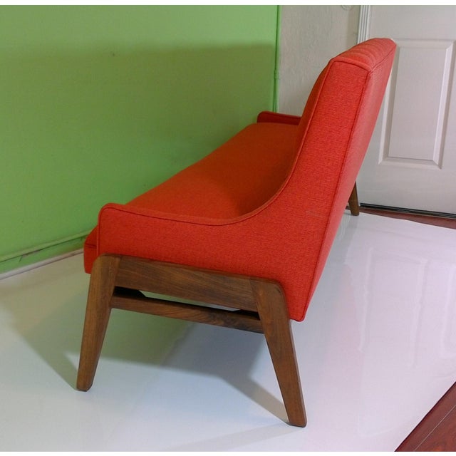 Mid-Century Modern Orange Upholstered Narrow Sofa For Sale - Image 5 of 10