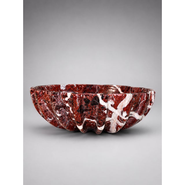 Handmade Ruffled Stone Bowl – Sculptural Polished Decorative Bowl, 10" X 3.5" For Sale - Image 4 of 7