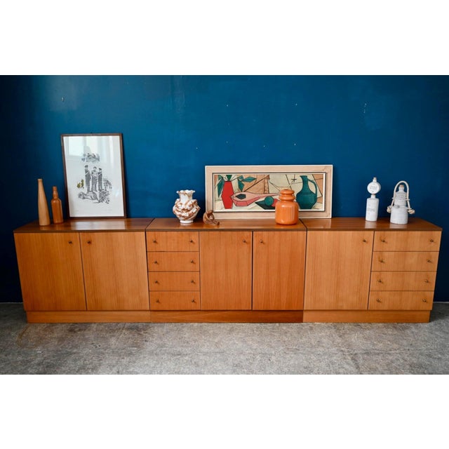 Vintage Modular Sideboard Light Wood Veneer and Brass, 1970s For Sale - Image 3 of 18