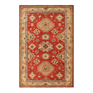 Tribal Super Kazak Red/Tan Wool Rug - 4'1'' X 6'3'' For Sale