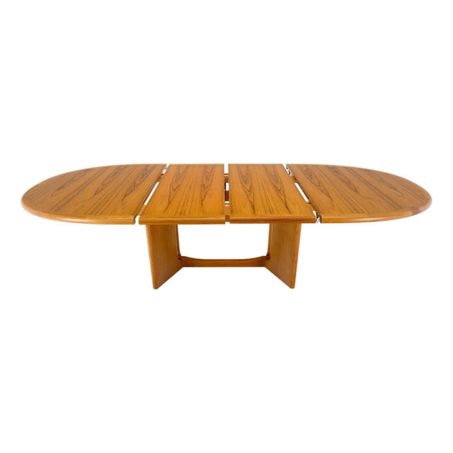 Danish Mid Century Modern Teak Racetrack Oval Dining Table 2 Extensions For Sale