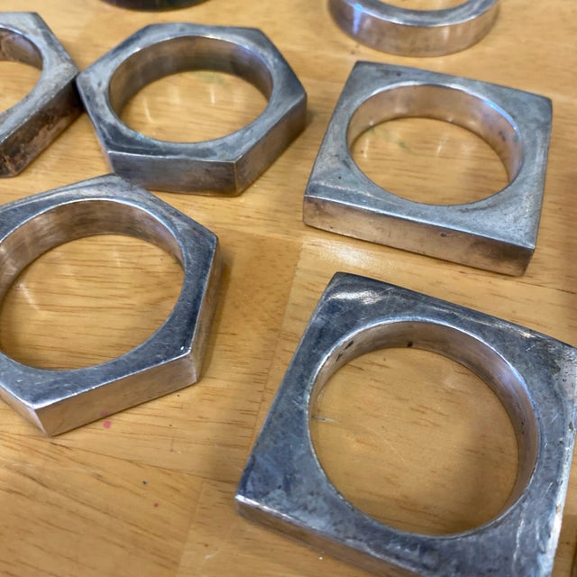 Modern 1980s Silver Geometric Napkin Ring Holders - Set of 11 For Sale - Image 3 of 6