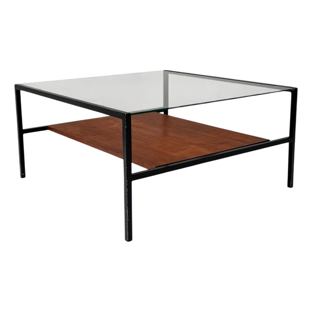 Mid-Century Modern Coffee Table with Glass Top in the style of Cees Braakman, 1950s For Sale