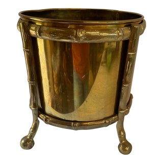 Vintage Faux Bamboo Design Brass Planter For Sale