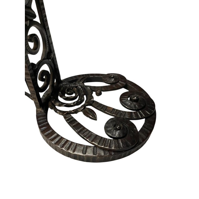 Mid-Century Modern Wrought Iron and Molded Glass Table Lamp, 1930s For Sale - Image 3 of 7