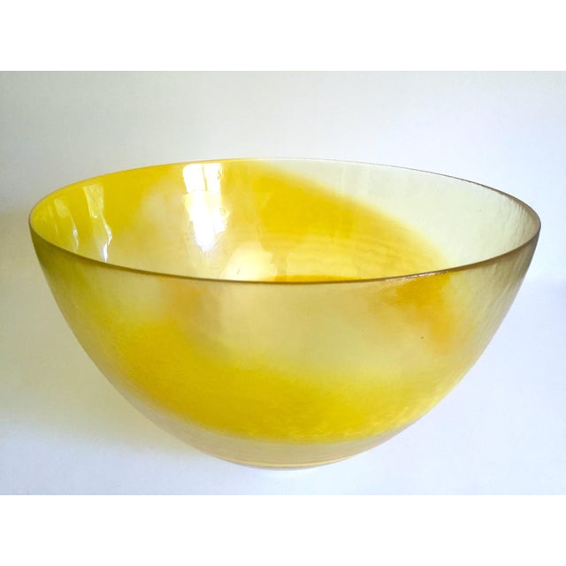 Vintage Mid Century Modern Italy Yellow Ombre Swirl Extra Large Murano