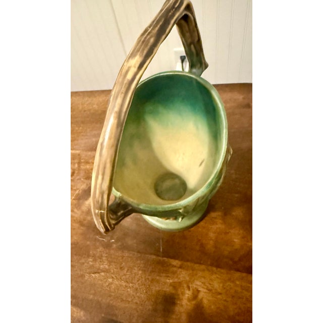 Roseville Bushberry Green Art Pottery Basket For Sale - Image 9 of 12