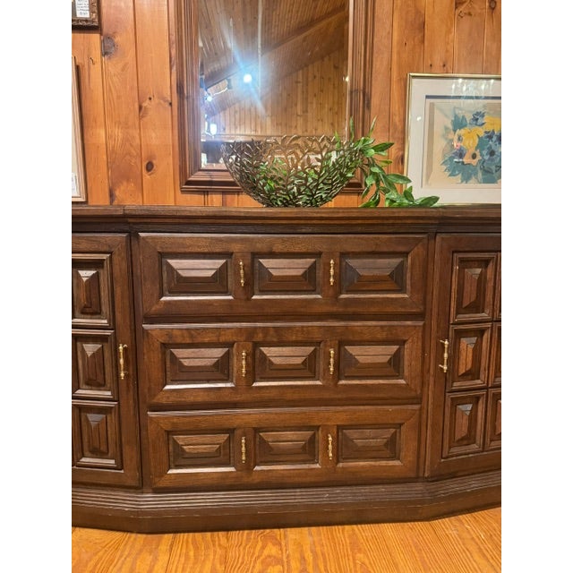 1960s American MCM Walnut Spanish Style Buffet With Pillow Tufted Facade For Sale - Image 4 of 12