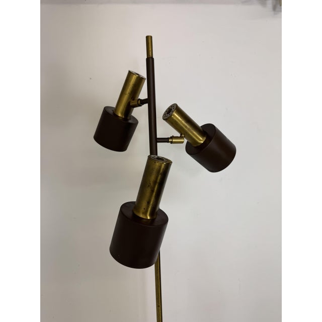 Mid-Century Modernist Brown and Brass 3 Spot Floor Lamp attributed to Jo Hammerborg for Fog & Mørup, 1960s For Sale - Image 6 of 12