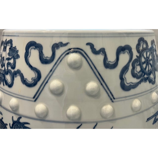 Mid 20th Century Blue & White Chinese Dragon Garden Stool Side Tables - A Pair For Sale In Saint Louis - Image 6 of 15