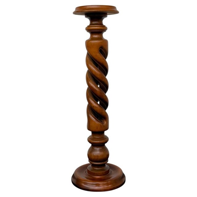 Gold Mid-Century Barley Twist Pedestal in Polished Walnut, 1960s For Sale - Image 8 of 8