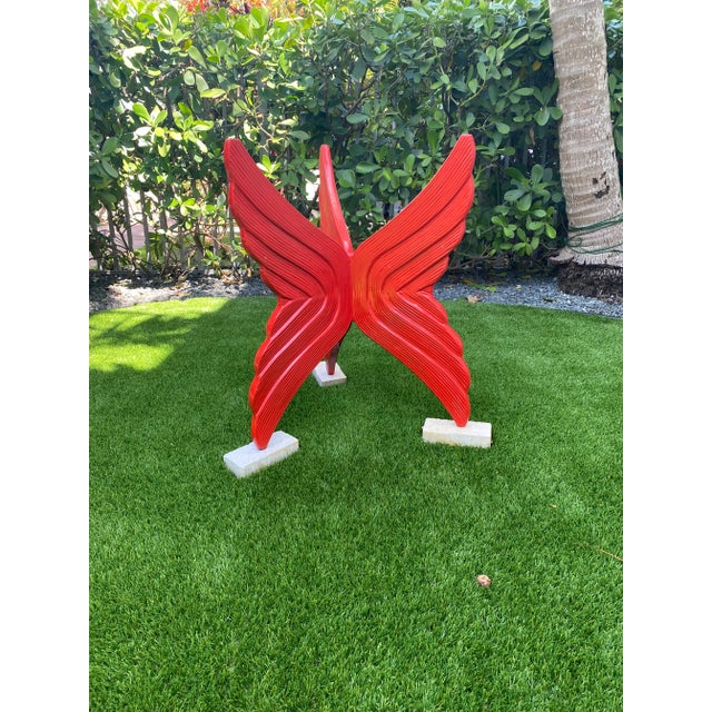 Stone 1960s Abstract Red Enamel Resin Sculpture with Sandstone Blocks For Sale - Image 7 of 8