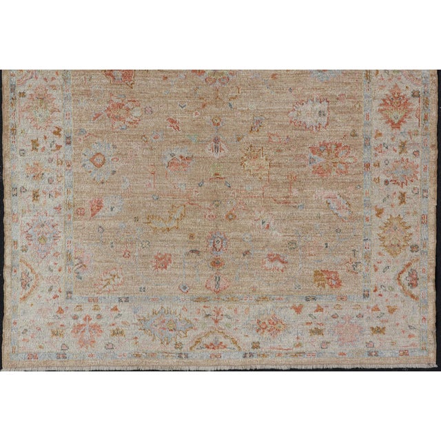 Floral Turkish Angora Oushak With Sandy in Taupe Background and Cream Border 6'1 X 8'9 For Sale - Image 10 of 12