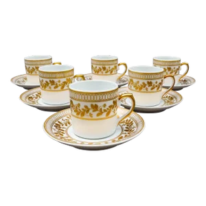 Vista Alegre Portugal Anna White & Gold Porcelain Espresso Cup & Saucer Set- 12 Pieces