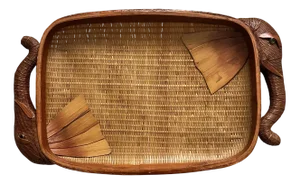Vintage Wicker Elephant Tray, 1950s