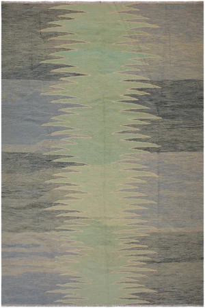 Modern Bauhaus Green Hand-Woven Kilim Wool Rug - 8′8″ × 11′11″