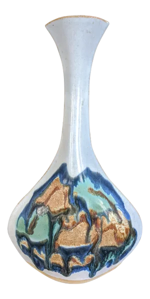 Vintage Organic Modern Studio Art Pottery Drip Glaze Sculptural Vase Signed