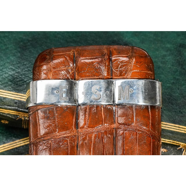 19th Century Handsome English Cigar Case Antique Leather Sterling Silver Tobacciana For Sale - Image 5 of 14