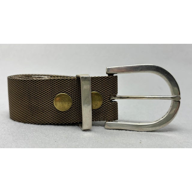 Unique Pat Areias Sterling & Bronze Mesh Belt Sterling Buckle, Tip and Loop. All stamped. Belt measures 37" x 1/25"