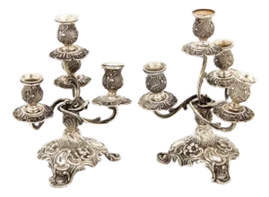 4-Light Silver Candelabras, Set of 2