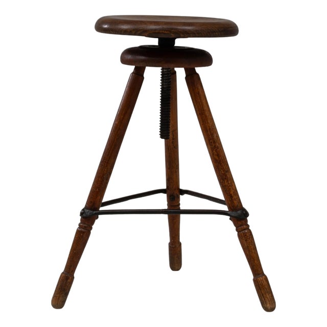 1920s French Adjustable Swivel Stool With Tripod Base For Sale