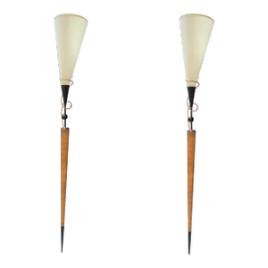 1960s Mid-Century Hand Carved Wood and BrassWall Sconces - a Pair