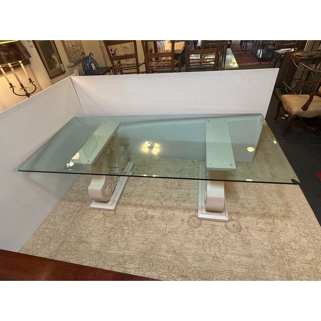 Kreiss Double Pedestal + Beveled Glass Top Dining Table For Sale In San Francisco - Image 6 of 11