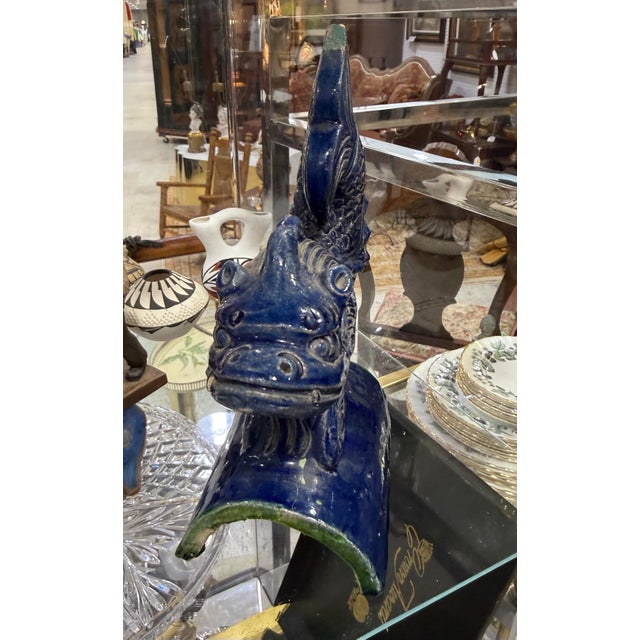 Antique Chinese Glazed Ceramic Roof Tile Fish Guardian Qing Dynasty 9in For Sale - Image 4 of 7