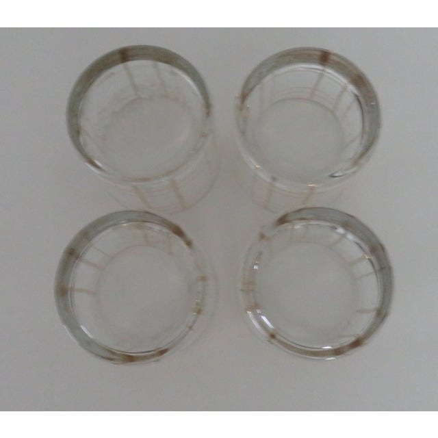 Mid-Century Modern Lowball Cocktail Glasses With Gold Plaid Decorative Design- Set of 4 For Sale In Dallas - Image 6 of 6
