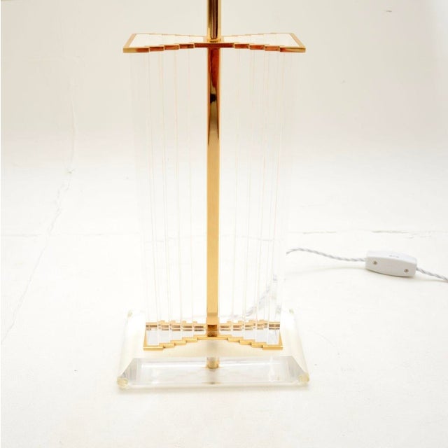 Vintage French Acrylic Glass and Brass Table Lamps, 1970, Set of 2 For Sale - Image 6 of 10