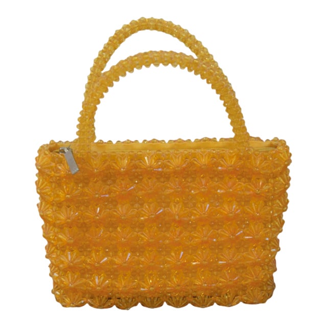 Vintage Handmade Orange Acrylic Beaded Handbag For Sale