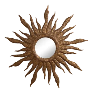 Mid-Century French Carved Giltwood Sunburst Convex Wall Mirror